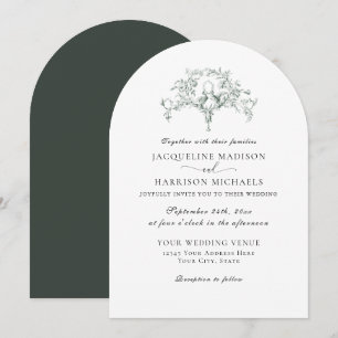 Simple Elegant French Toile Forest Green Doves Invitation