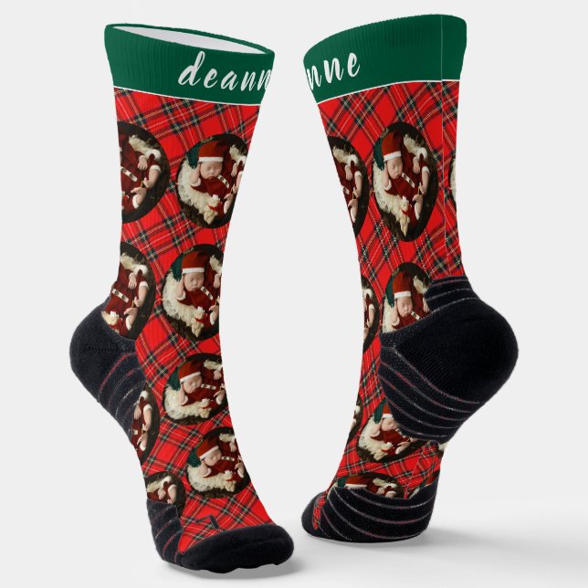 Simple Elegant Funny Christmas Family Photo Socks (Angled)