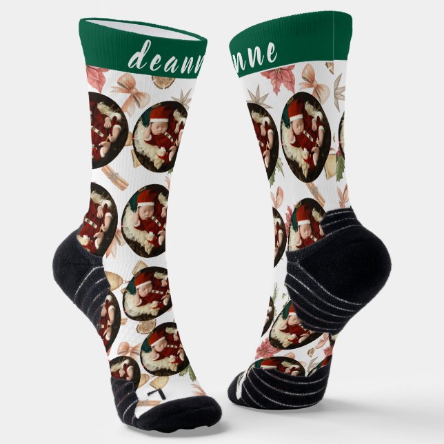 Simple Elegant Funny Christmas Family Photo Socks (Angled)
