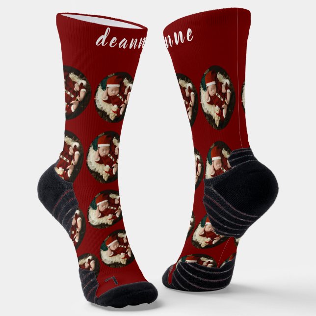 Simple Elegant Funny Christmas Family Photo Socks (Angled)