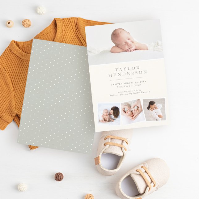Simple Elegant Gender Neutral Photo Collage Birth Announcement (Creator Uploaded)