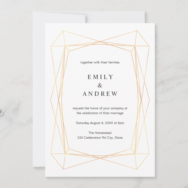 Simple Elegant Geometric Gold Frame Wedding Invitation (Front)
