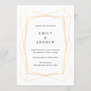 Simple Elegant Geometric Gold Frame Wedding Invitation