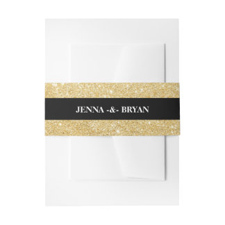 Simple Elegant Glitter Gold & Black Personalised Invitation Belly Band
