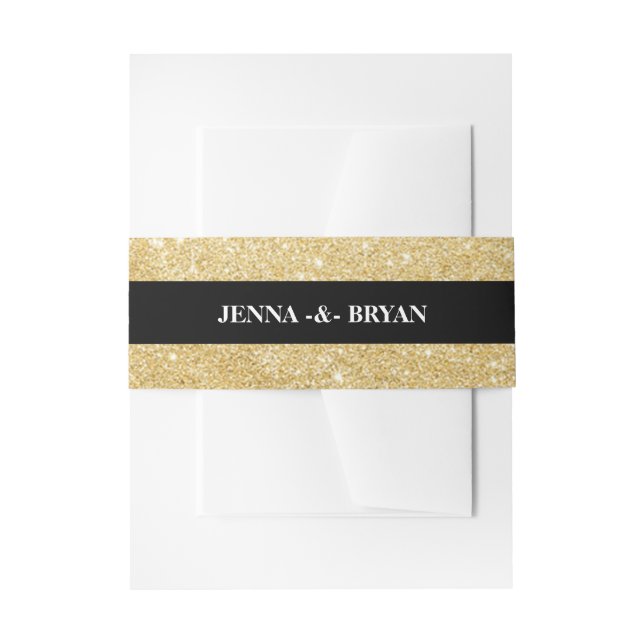 Simple Elegant Glitter Gold & Black Personalised Invitation Belly Band (Front Example)