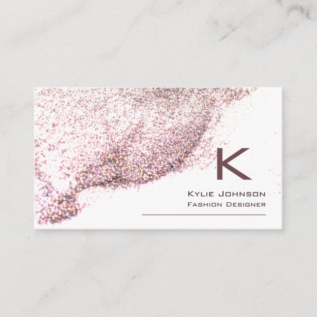 Simple Elegant Glitter Monogram Personalised Business Card (Front)