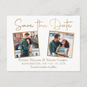 Simple Elegant Gold 2 Photo Save The Date Postcard