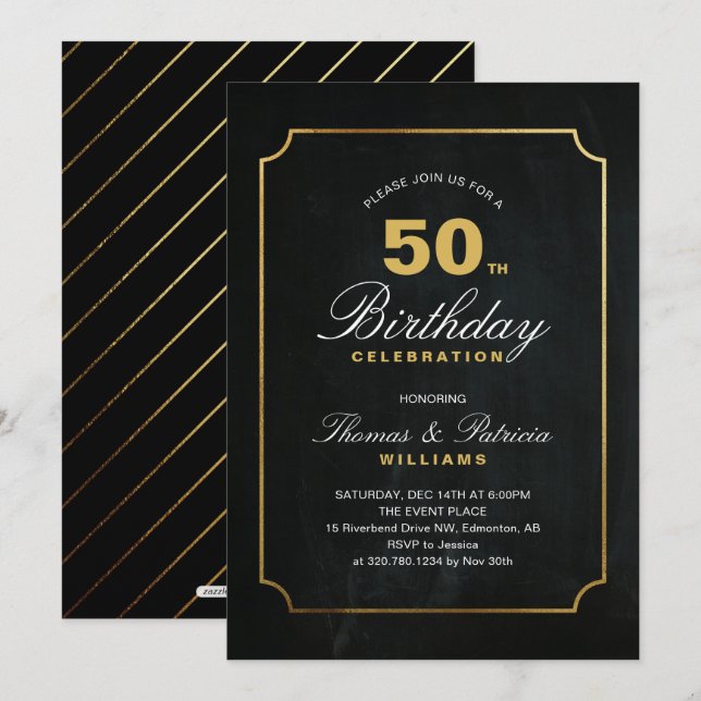 Simple Elegant Gold 50th Birthday Invitation (Front/Back)
