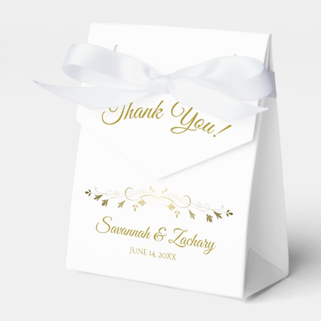 Simple Elegant Gold and White Wedding Thank You Favour Box (Front Side)