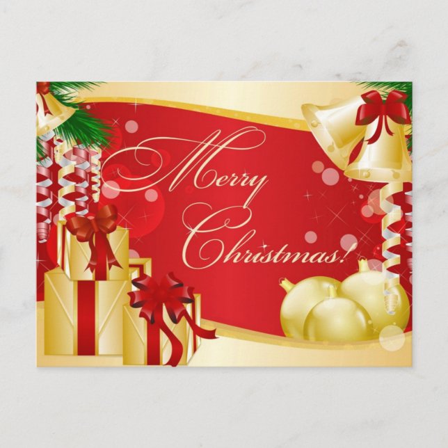 Simple Elegant Gold Bell Gifts Merry Christmas Holiday Postcard (Front)