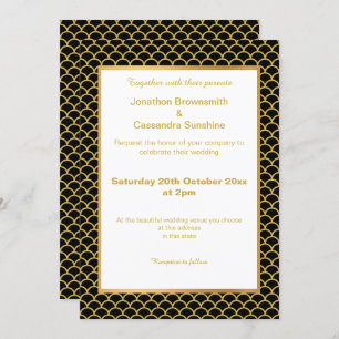 SIMPLE & ELEGANT GOLD BLACK MERMAID SCALE PATTERN INVITATION