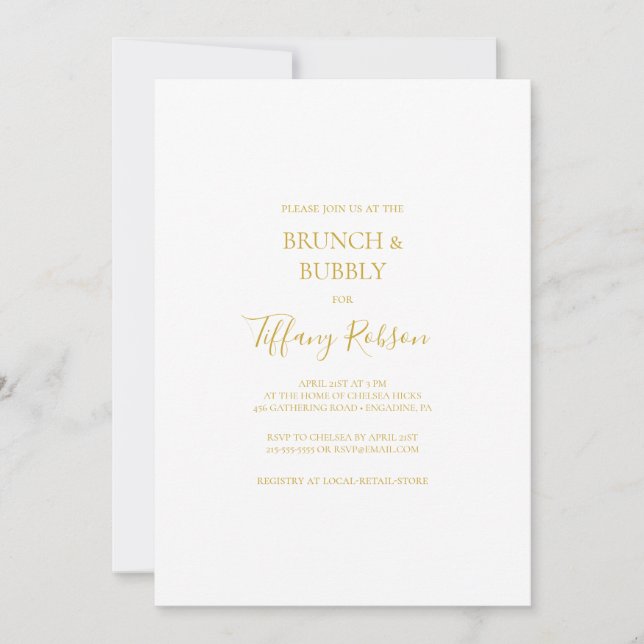 Simple Elegant Gold Brunch and Bubbly Shower Invitation (Front)