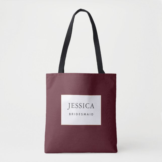Simple Elegant Gold Burgundy Wine Bridesmaid Tote Bag (Front)