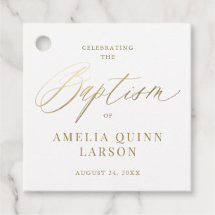 Simple Elegant Gold Calligraphy Script Baptism Favour Tags
