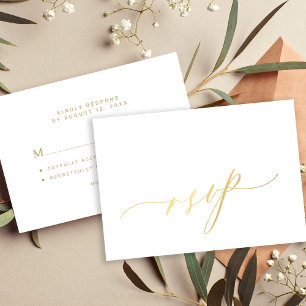 Simple elegant gold calligraphy script wedding RSVP card