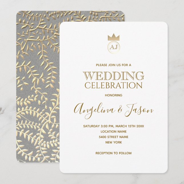 Simple Elegant Gold Calligraphy Wedding Invitation (Front/Back)