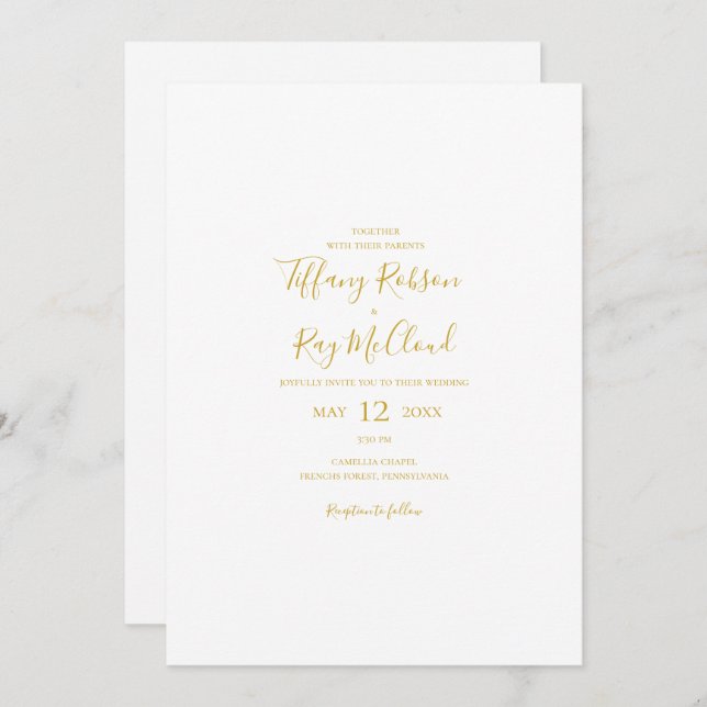 Simple Elegant Gold Casual Wedding Invitation (Front/Back)