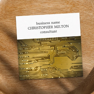 Simple Elegant Gold Circuit Board HighTech Service Square Business Card