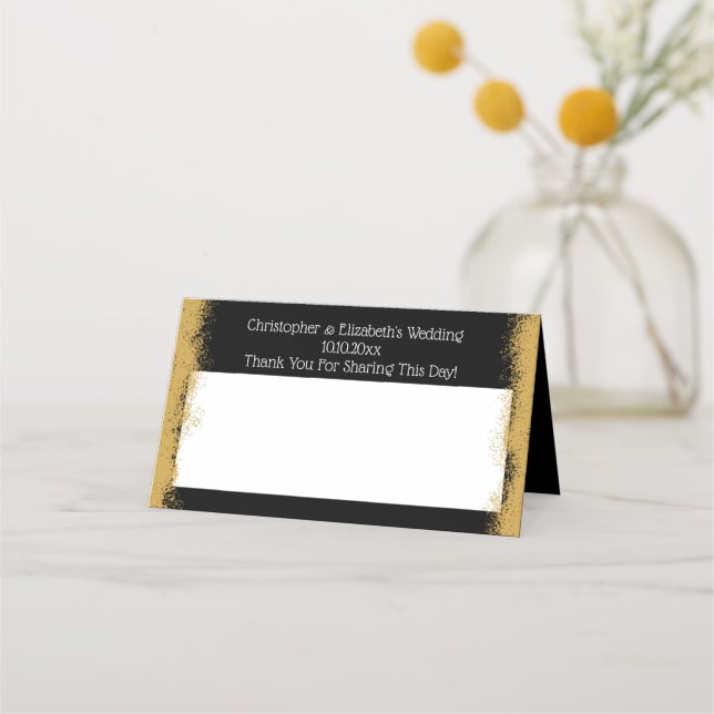 Simple Elegant Gold Colour Black Wedding Place Car Place Card (Front)