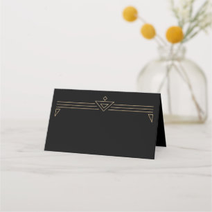 Simple Elegant Gold Coloured Art Deco Black Place Card