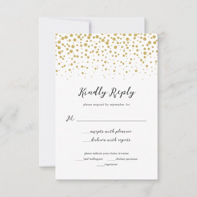 Simple Elegant Gold Confetti Wedding Response Card (Front)