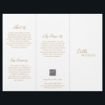 Simple Elegant Gold Contemporary QR Code Modern Flyer<br><div class="desc">Modern and professional faux gold trifold brochure flyer featuring a simple and minimal design with your name in an elegant script and contemporary sans serif font. The template includes several divided sections for your services in a minimalist layout. The back has your contact info and optional QR code. If you...</div>