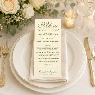 Simple Elegant Gold & Cream Lacy Filigree Wedding Menu