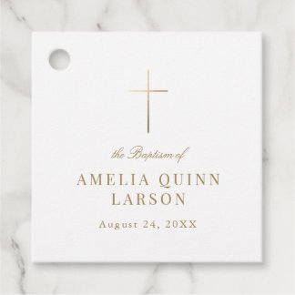 Simple Elegant Gold Cross Baptism Christening Favour Tags