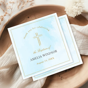 Simple Elegant Gold Cross Baptism Christening Napkin