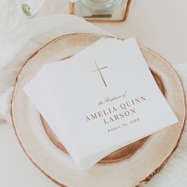 Simple Elegant Gold Cross Baptism Christening Napkin (Creator Uploaded)