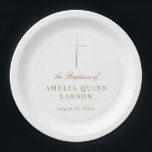 Simple Elegant Gold Cross Baptism Christening Paper Plate<br><div class="desc">Our Simple Elegant Gold Cross Baptism paper plates features a faux gold foil cross,  paired with modern type and beautiful script.</div>