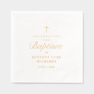 Simple Elegant Gold Cross Baptism Foil Napkins
