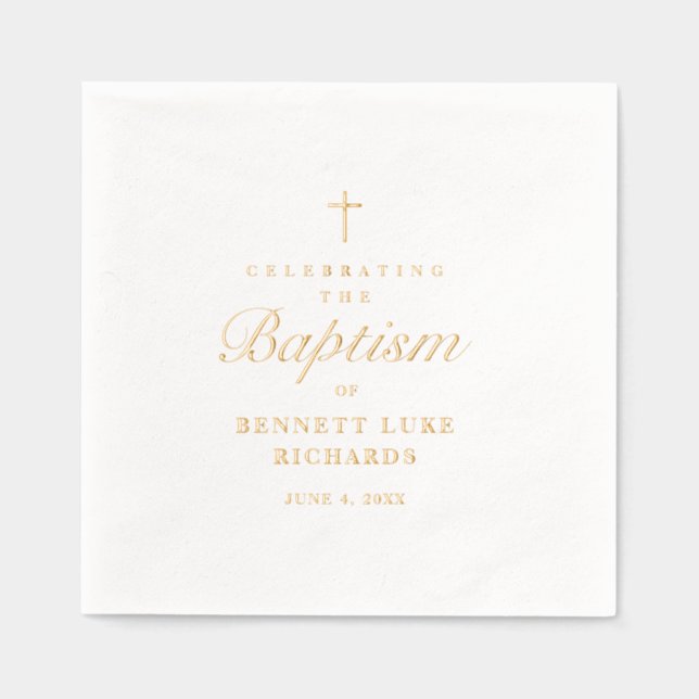 Simple Elegant Gold Cross Baptism Foil Napkins (Front)
