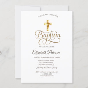Simple Elegant Gold Cross Baptism Invitation