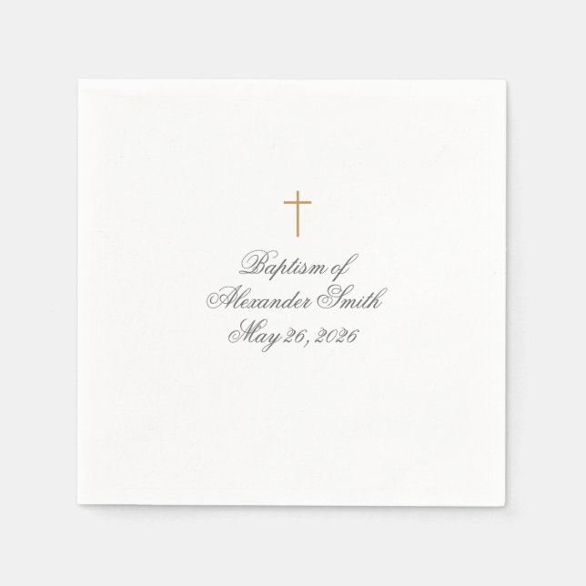 Simple Elegant Gold Cross Christening Napkins (Front)