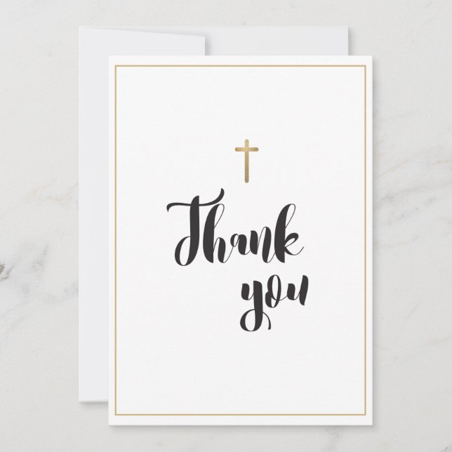 Simple Elegant Gold Cross Custom Baptism Thank You Card (Front)