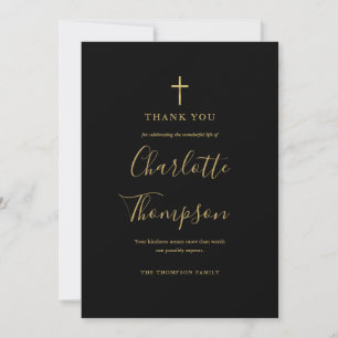Simple Elegant Gold Cross Memorial Funeral Thank You Card