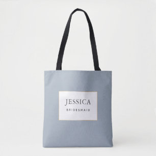 Simple Elegant Gold Dusty Blue Bridesmaid Tote Bag