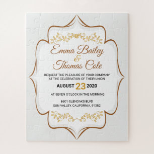Simple Elegant gold embellished Wedding Invitation Jigsaw Puzzle