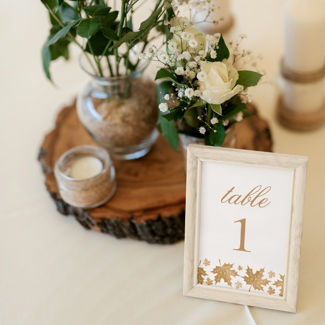 Simple Elegant Gold Fall Leaves Custom Wedding Table Number (Creator Uploaded)