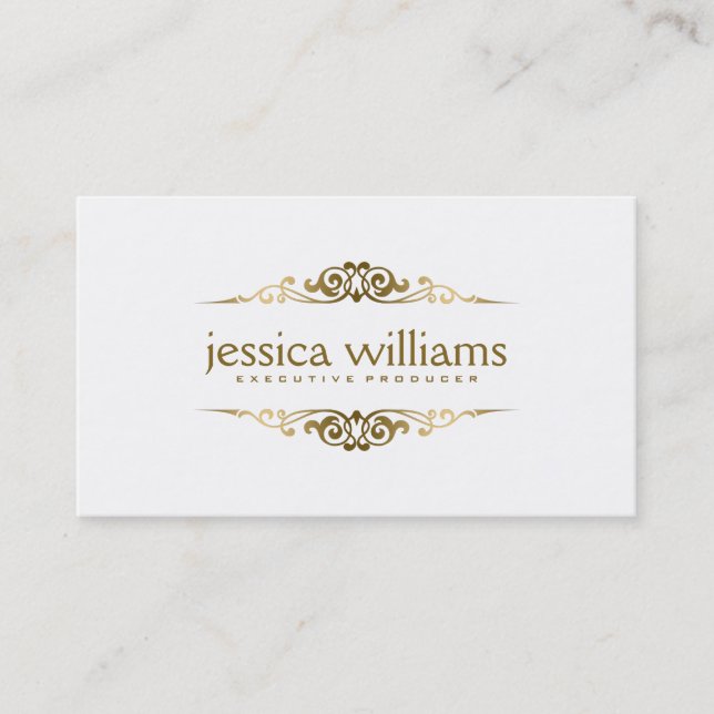 Simple Elegant Gold Floral Elements Business Card (Front)