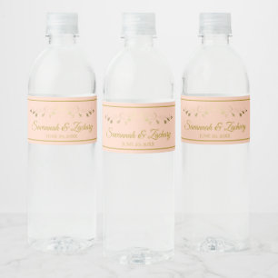 Simple Elegant Gold Flourish Coral Peach Wedding Water Bottle Label