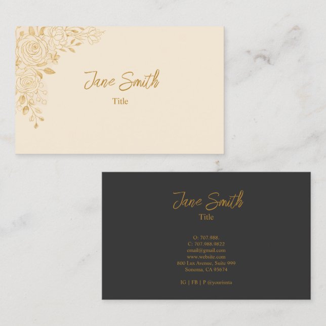 Simple Elegant Gold Flower Business Card (Front/Back)