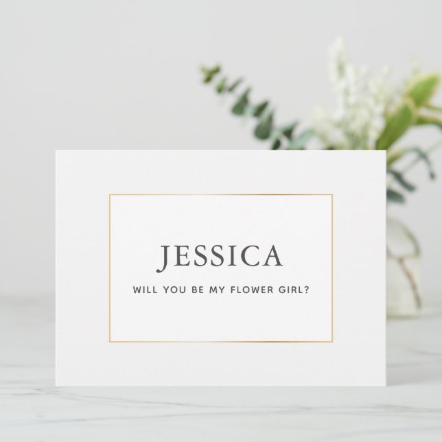 Simple Elegant Gold Flower Girl Proposal Card (Standing Front)