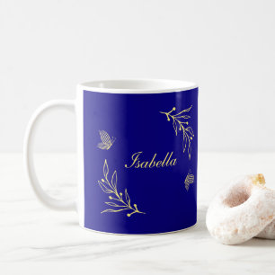 Simple elegant gold flower royal blue coffee mug