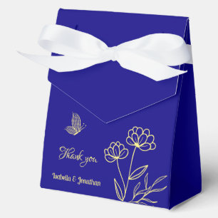 Simple elegant gold flower royal blue wedding favour box