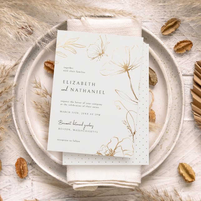 Simple Elegant Gold Flowers & Butterfly Wedding  Invitation (Creator Uploaded)