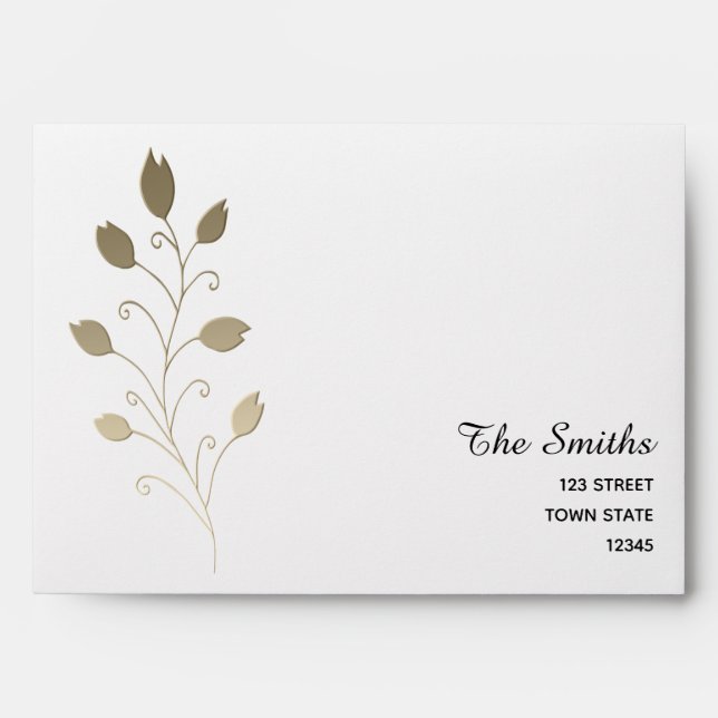 Simple Elegant Gold Foil Floral Wedding Invitation Envelope (Front)