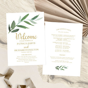 Simple Elegant Gold Foil Greenery Wedding Programs Programme