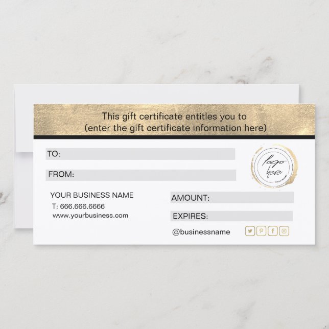 Simple Elegant Gold Foil Heart Gift Certificate (Back)